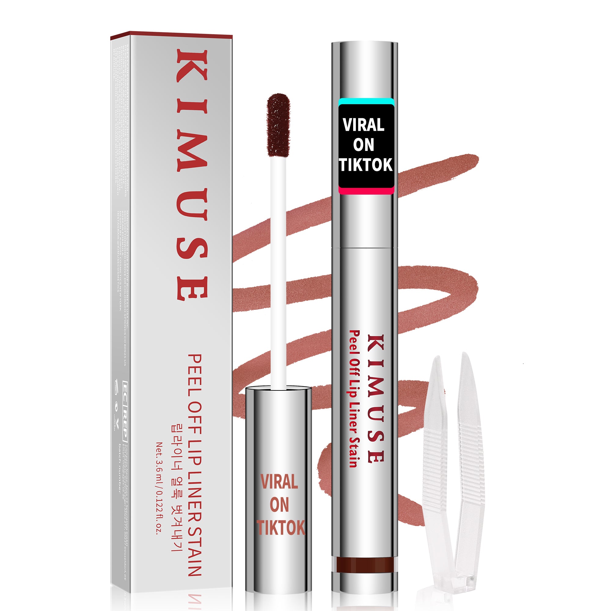 KIMUSE Peel Off Lip Stain with Tweezer, Highly Pigmented Color, Matte Finish