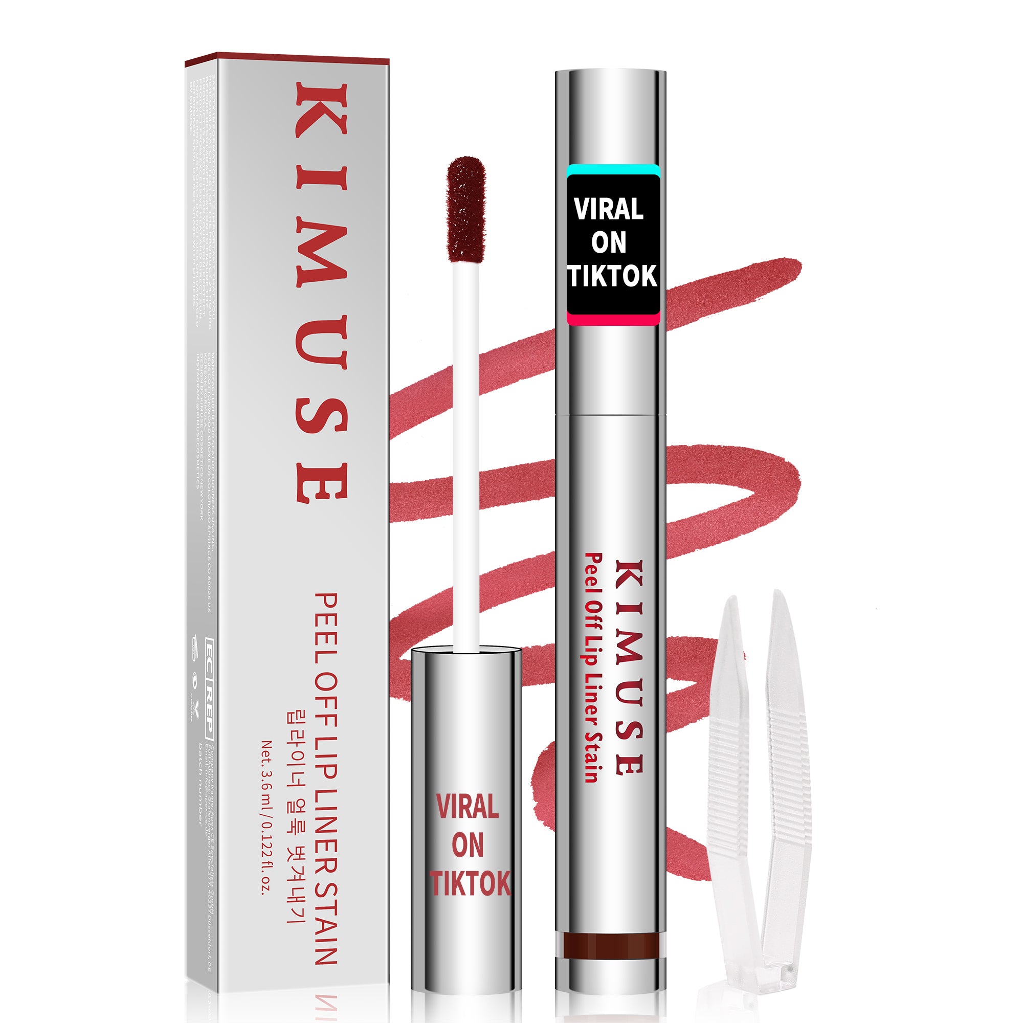 KIMUSE Peel Off Lip Stain with Tweezer, Highly Pigmented Color, Matte Finish