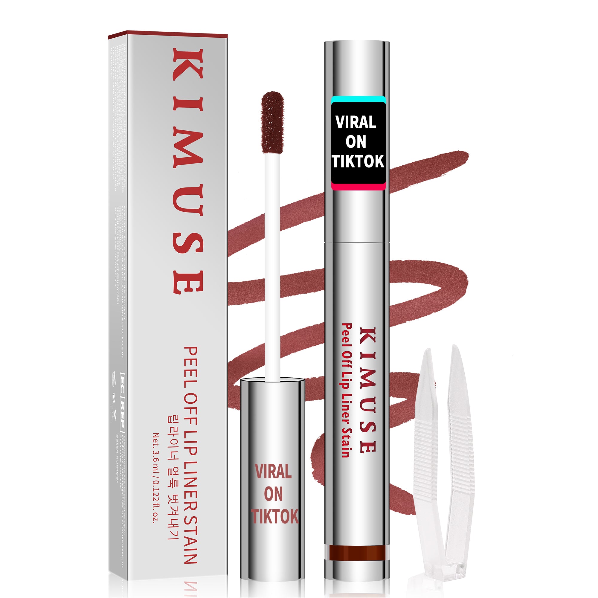 KIMUSE Peel Off Lip Stain with Tweezer, Highly Pigmented Color, Matte Finish