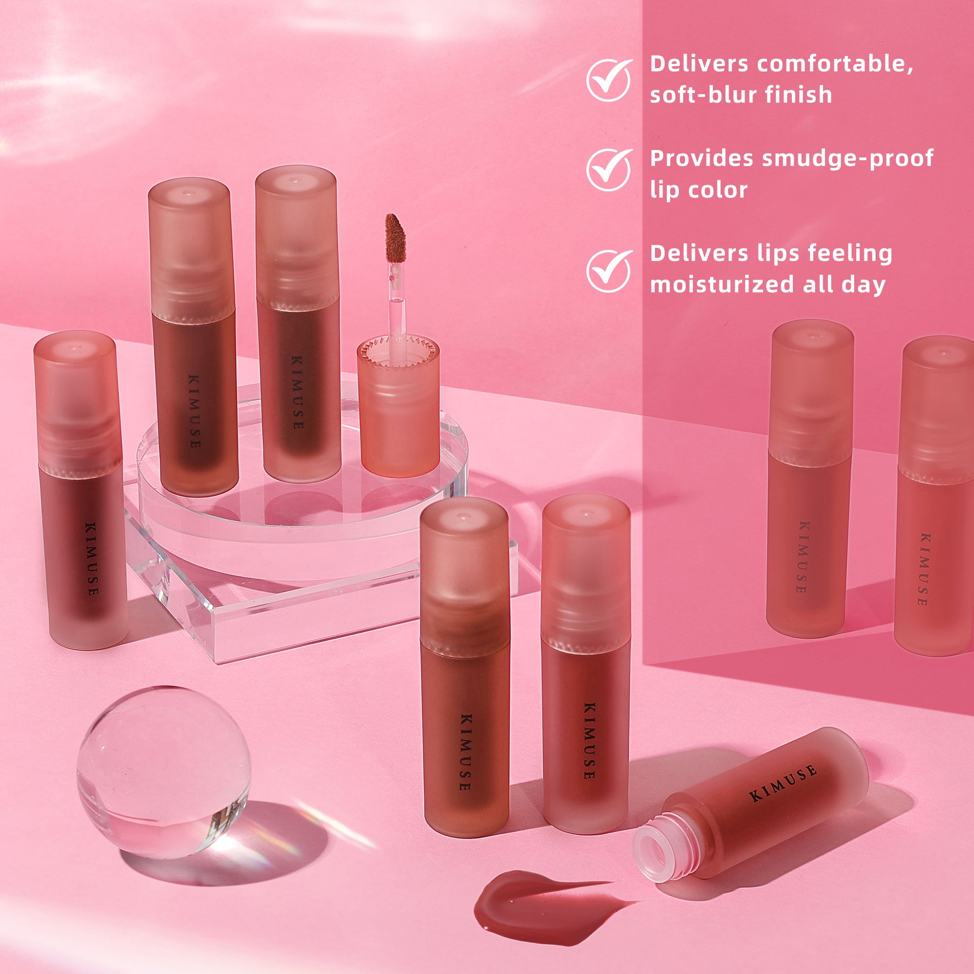 KIMUSE Water Gel Lip Tint 6 Colors Set, Highly Pigmented Long Lasting Lip Stains