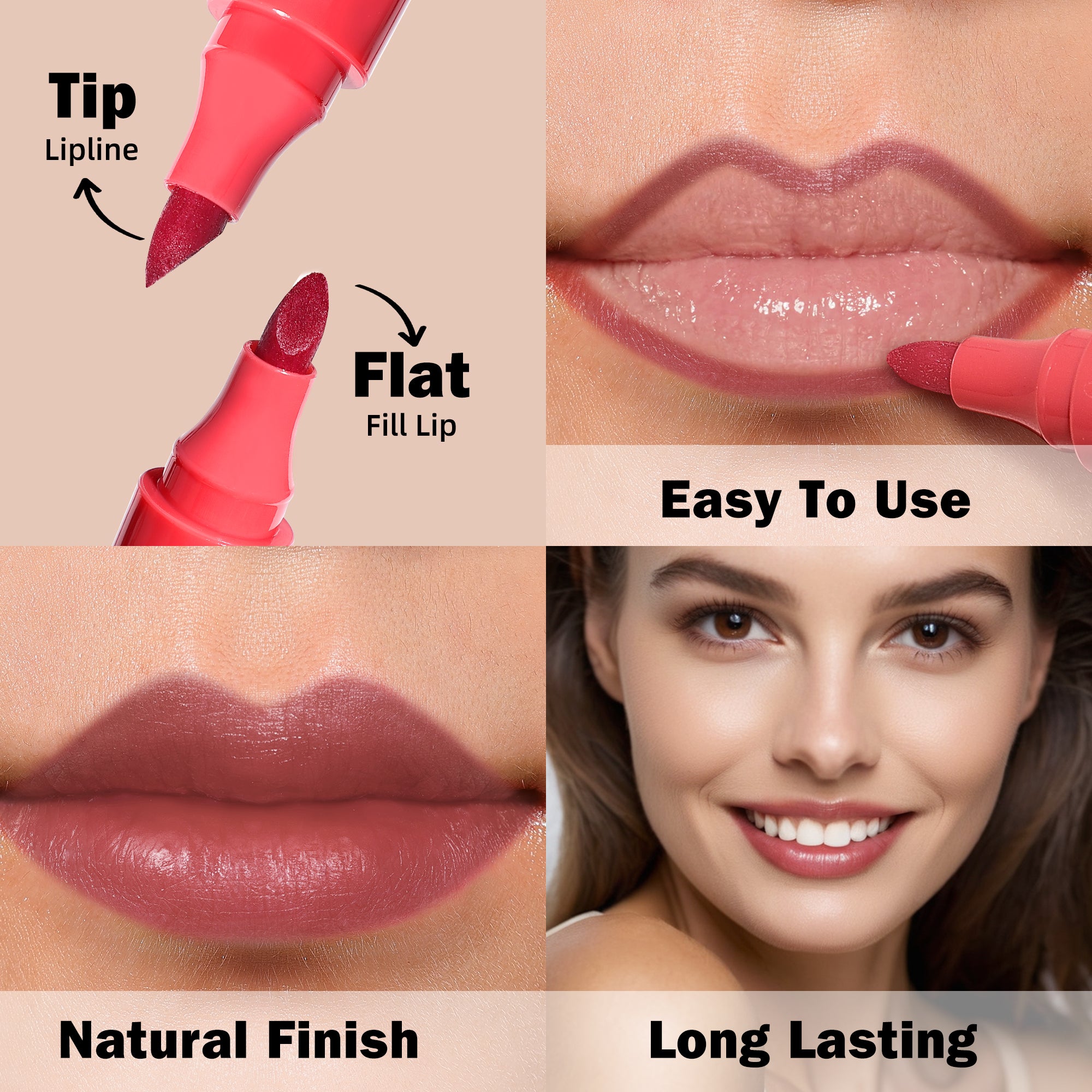 KIMUSE Lip Stain Tip Marker Set, Long Lasting Waterproof Matte Natural Finish