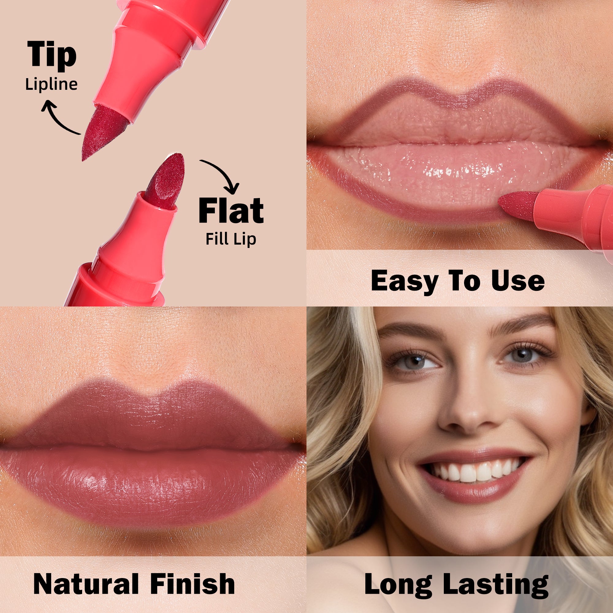 KIMUSE Lip Stain Tip Marker Set, Long Lasting Waterproof Matte Natural Finish
