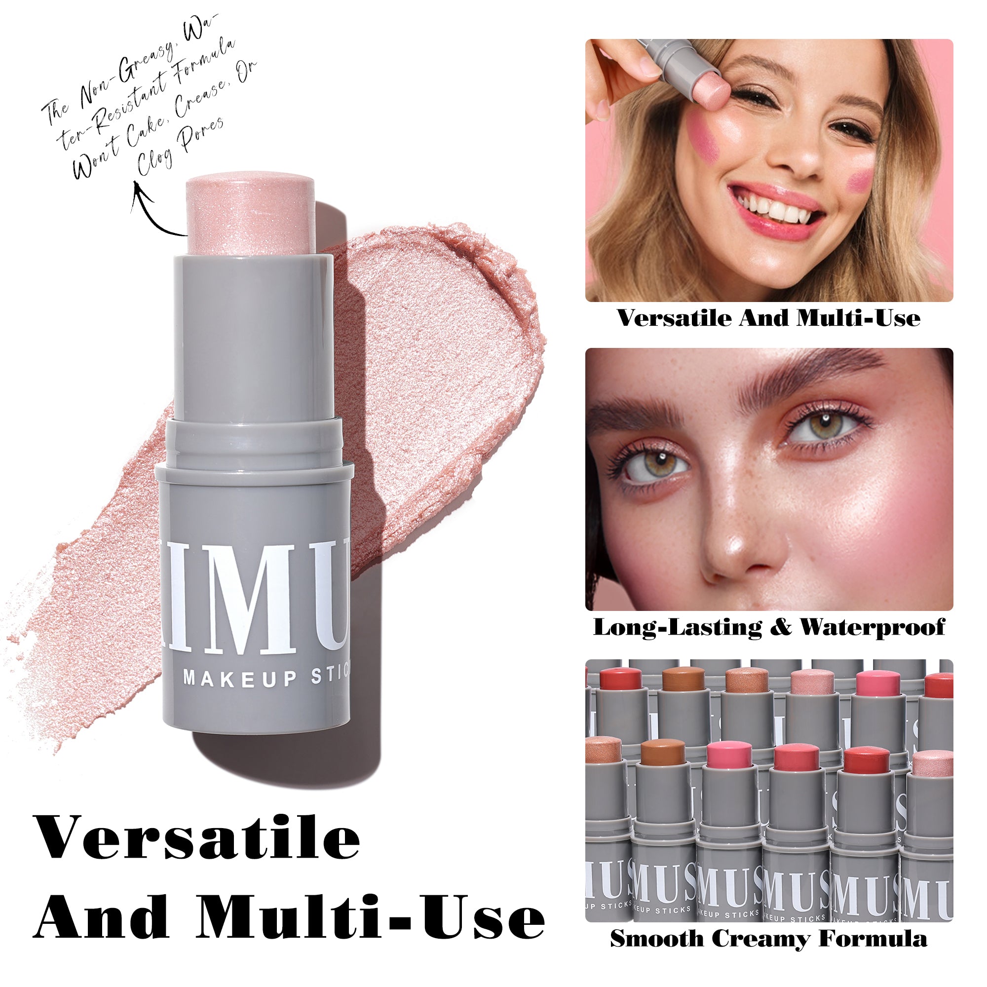 KIMUSE Multi-Stick Cream Highlighter Stick + Blush Stick, Buildable & Creamy