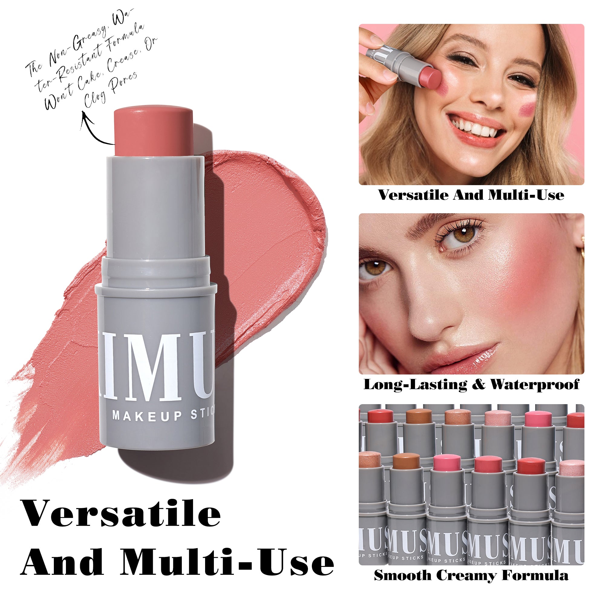 KIMUSE Multi-Stick Cream Highlighter Stick + Blush Stick, Buildable & Creamy