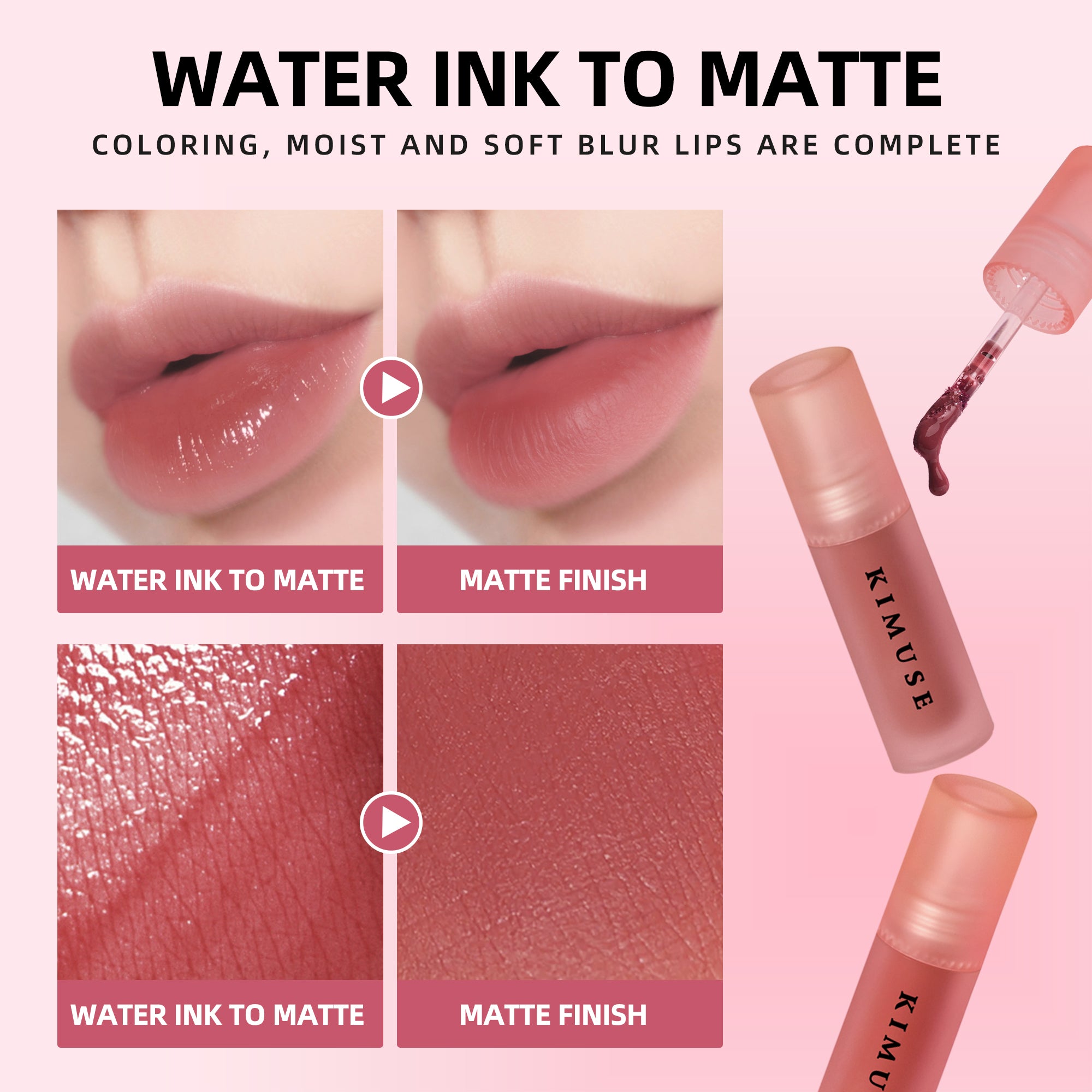 KIMUSE Water Gel Lip Tint 6 Colors Set, Highly Pigmented Long Lasting Lip Stains