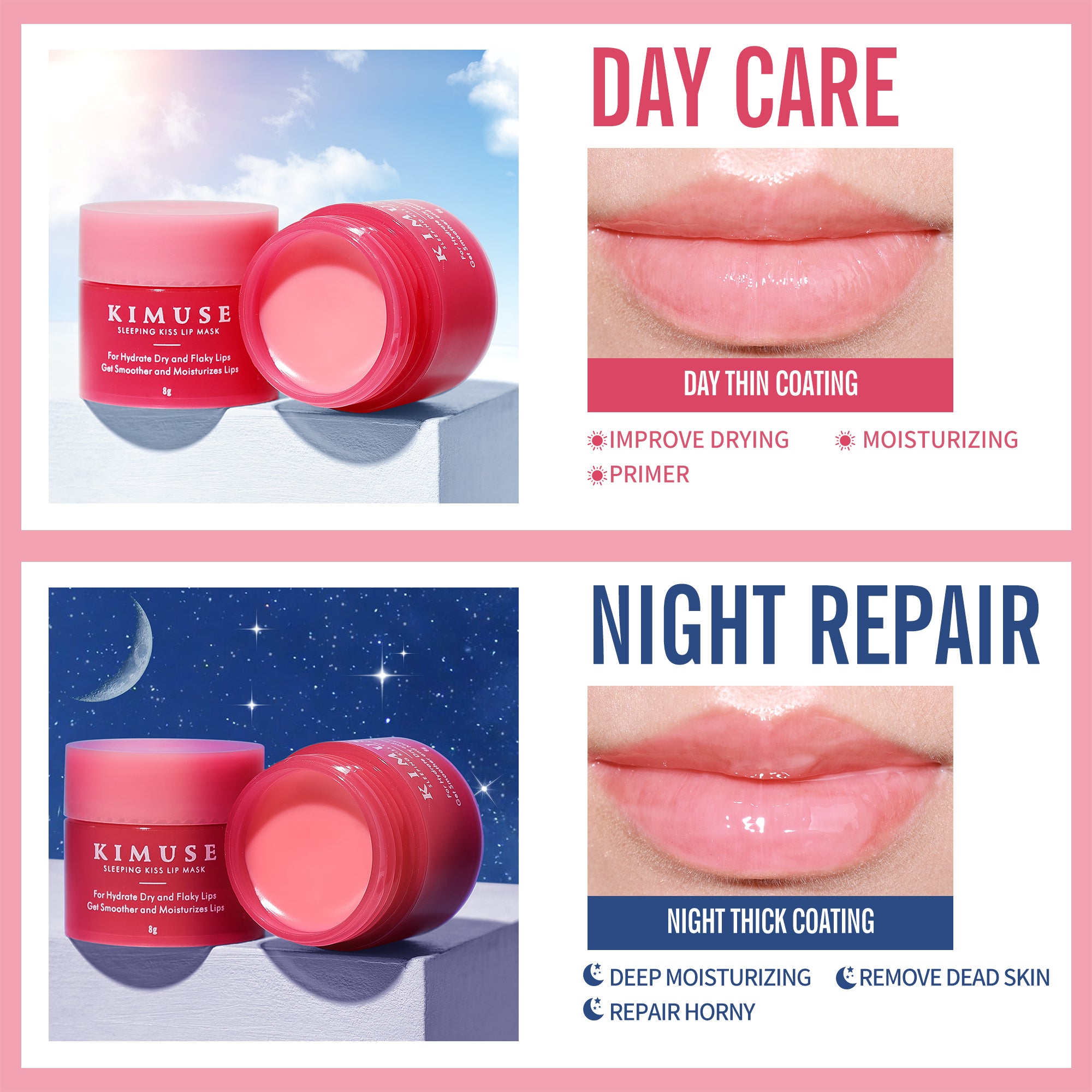 KIMUSE Lip Sleeping Mask Set, Hydrating, Nourishing Lip Care Products for Cracked Dry Lips