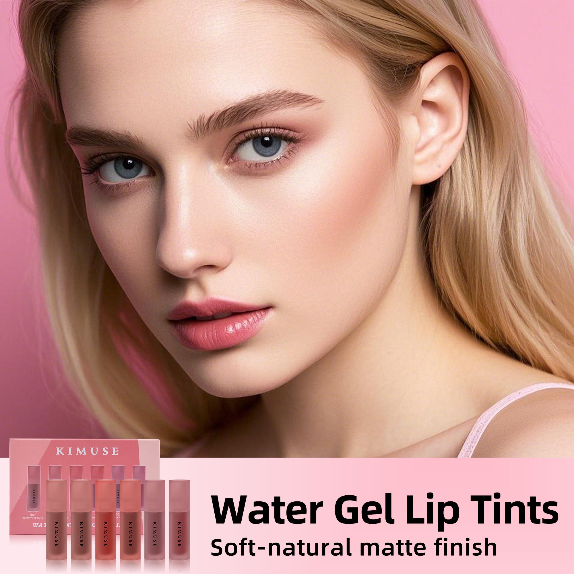 KIMUSE Water Gel Lip Tint 6 Colors Set, Highly Pigmented Long Lasting Lip Stains